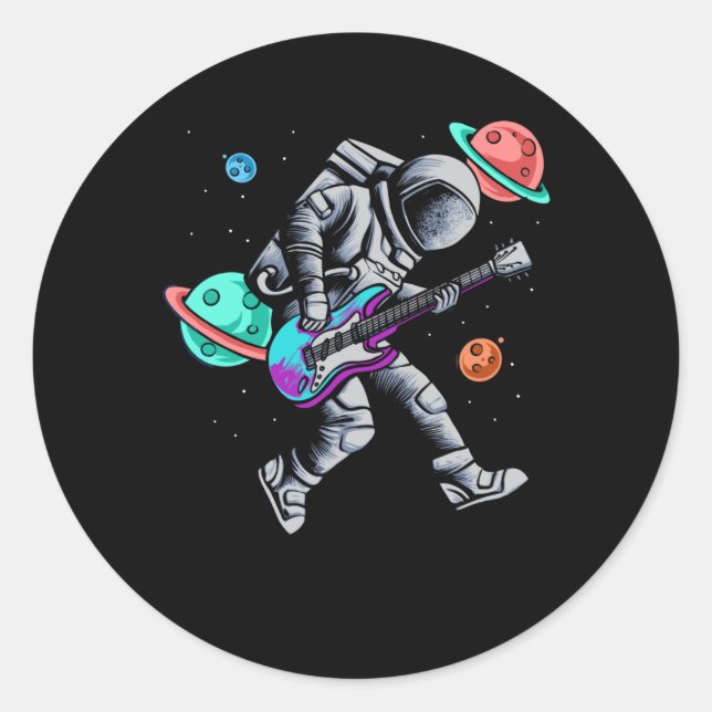 Sticker Rond Un astronaute joue de la guitare Planètes spatiale (Devant)