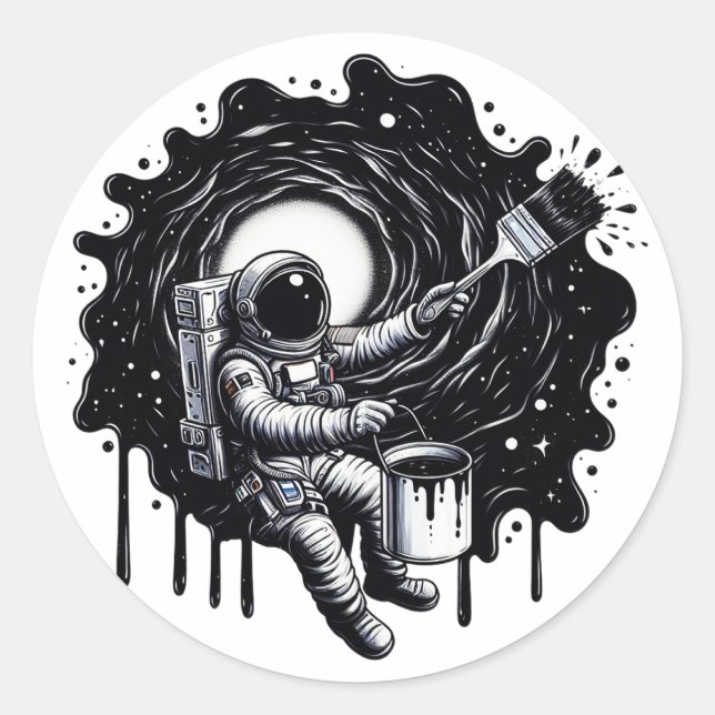 Sticker Rond Un astronaute peint l'univers (Devant)
