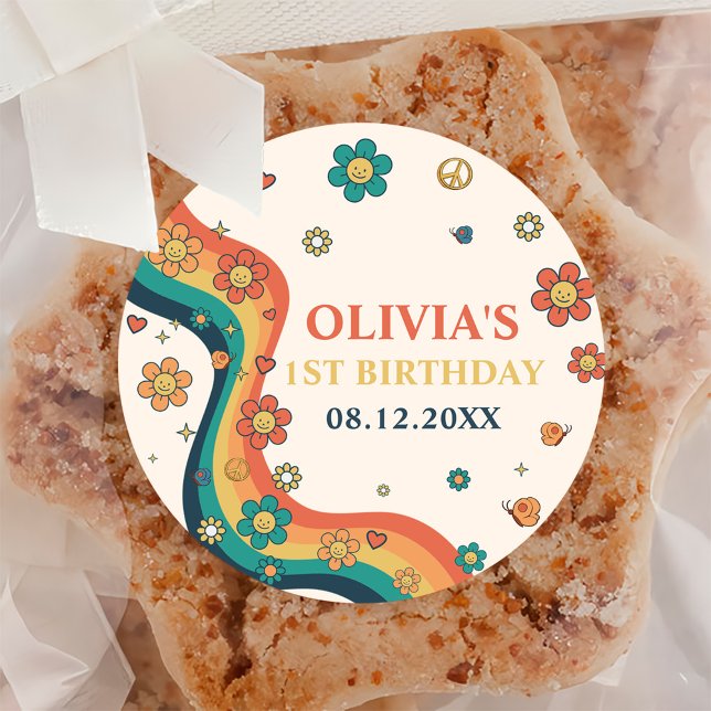 Sticker Rond Un Babe Retro Super Arc-en-ciel 1er anniversaire (Créateur téléchargé)