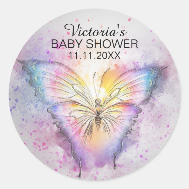 Sticker Rond Un Baby shower à papillon aquarelle unique Favoris (Devant)
