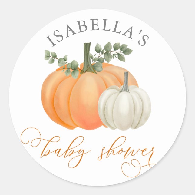 Sticker Rond Un Baby shower Automne Un Peu Citrouille (Devant)