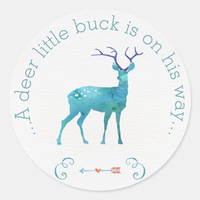 Sticker Rond Un Baby shower d'aquarelle Deer Little Buck (Devant)