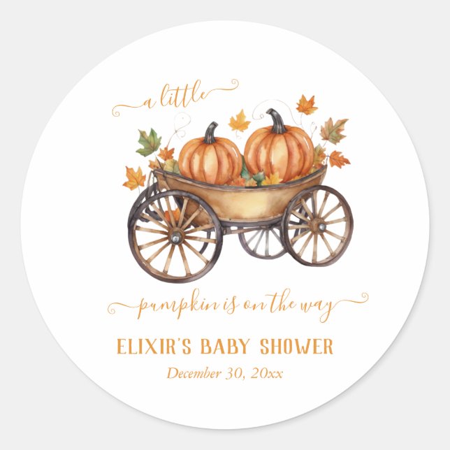 Sticker Rond Un Baby shower D'Automne Un Peu Citrouille Neutre  (Devant)