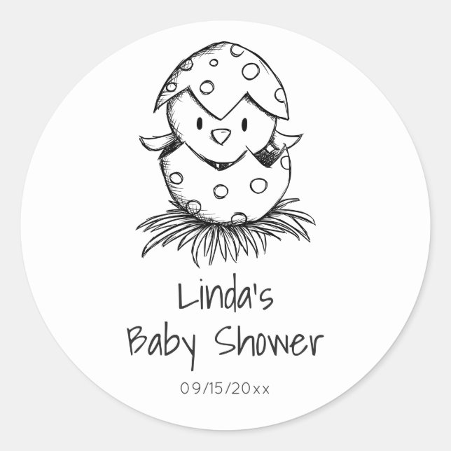 Sticker Rond Un Baby shower d'oiseaux neutre pour le genre mign (Devant)