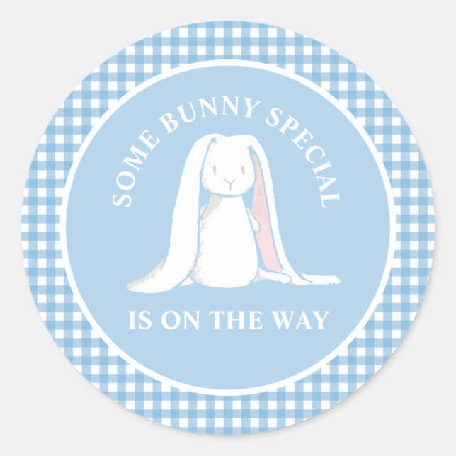Sticker Rond Un baby shower en vichy bleu Bunny (Devant)