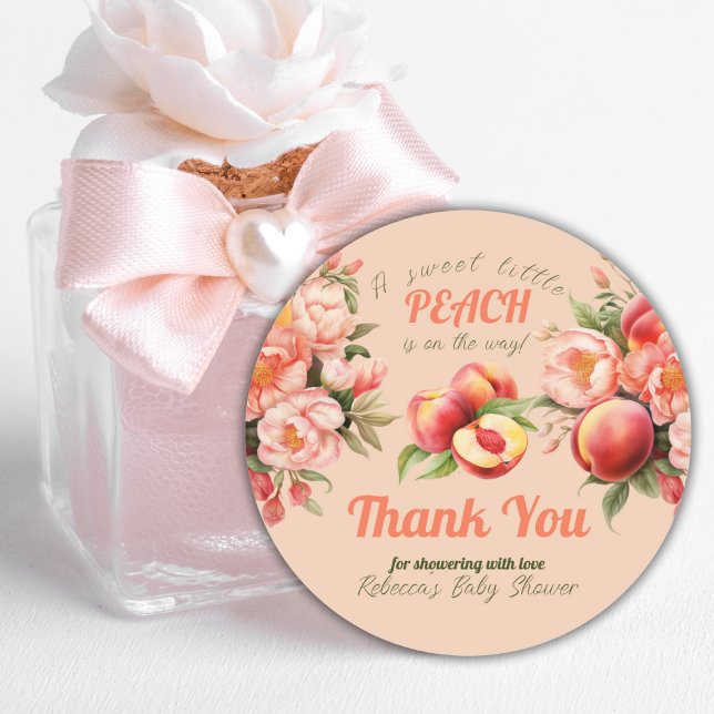Sticker Rond Un Baby shower Floral D'Été Doux Petite Pêche (Créateur téléchargé)
