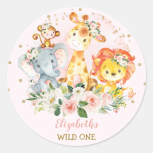 Sticker Rond Un Baby shower, les animaux sauvages de la jungle 