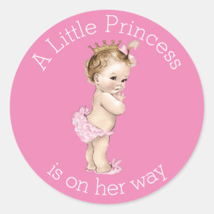 Sticker Rond Un Baby shower Princesse Rose