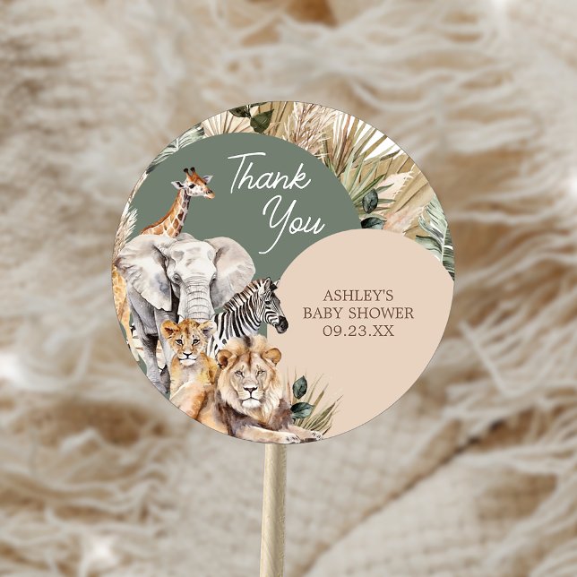 Sticker Rond Un Baby shower Safari Un Peu Sauvage (A Little Wild One Safari Animals Baby Shower Sticker)