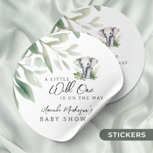 Sticker Rond Un Baby shower Un Peu Sauvage Un Éléphant Fête