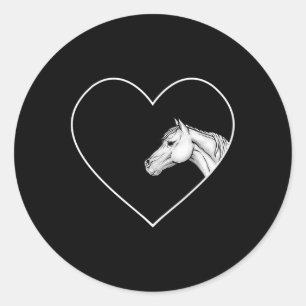 Sticker Rond Un Beau Cheval Blanc Pour L'Équitation Filles Coeu