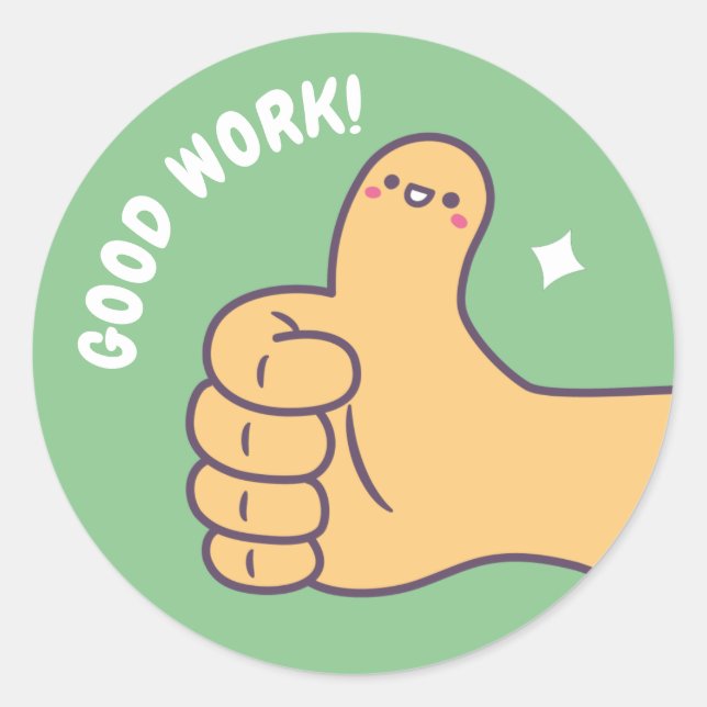 Sticker Rond Un Beau Travail Pouce Vers Une Récompense Positive (Devant)