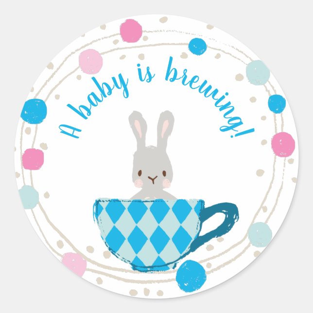 Sticker Rond Un bébé brasse Blue Teacup Baby Boy Shower (Devant)