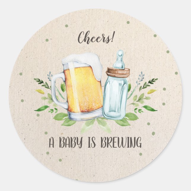 Sticker Rond Un bébé brasse des Baby showers Cheers Bouteilles (Devant)