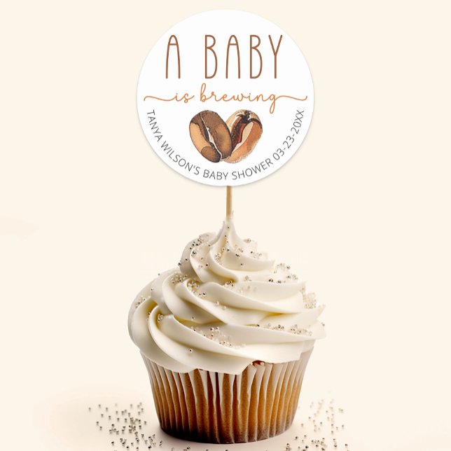 Sticker Rond Un Bébé Brasse Du Baby shower De Café (Sticker Favor Use Example)