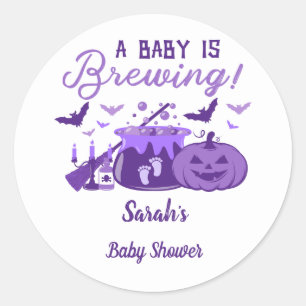 Sticker Rond Un Bébé brasse du Baby shower d'Halloween violet