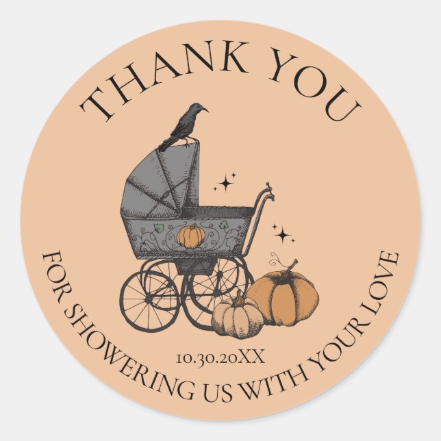 Sticker Rond Un bébé brasse du Merci de Baby shower d'automne (Devant)