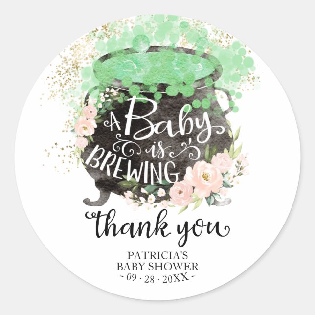 Sticker Rond Un bébé brasse du Merci de Baby shower d'Halloween (Devant)