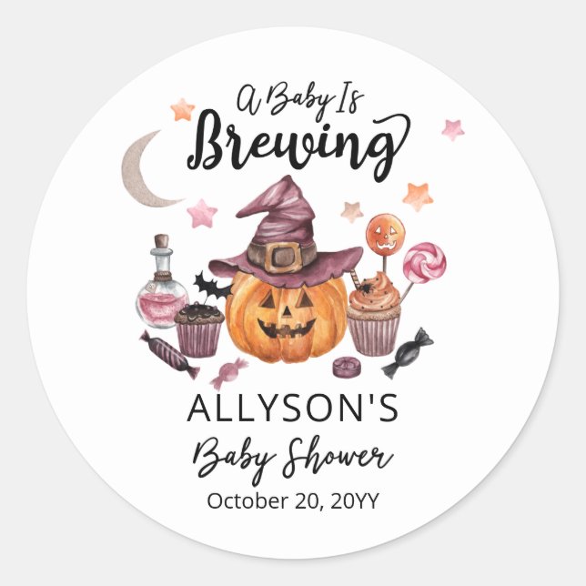 Sticker Rond Un bébé brasse Jack-O-Lanterne Douche Halloween (Devant)