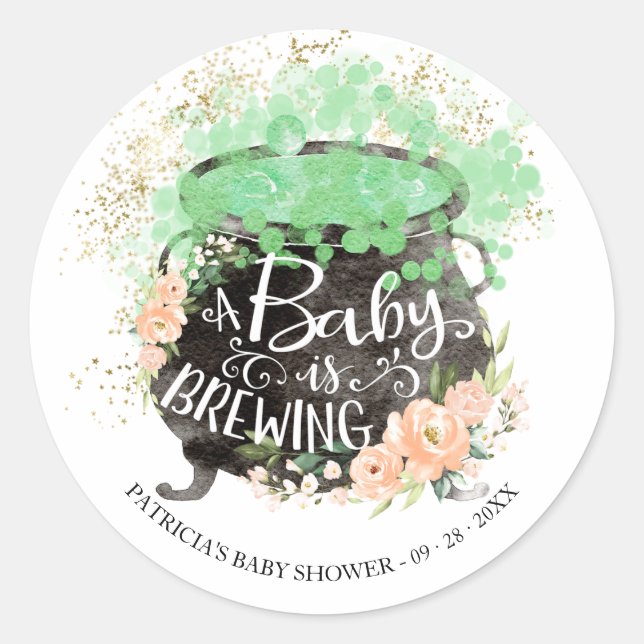 Sticker Rond Un bébé brasse le Baby shower d'Halloween classiqu (Devant)