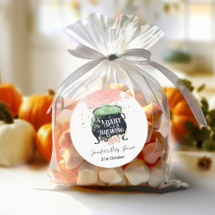 Sticker Rond un bébé brasse le Baby shower d'Halloween rose