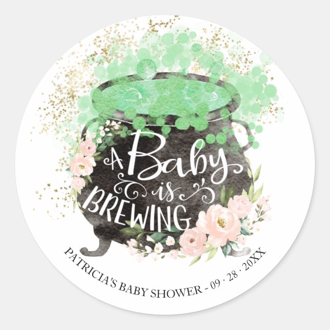 Sticker Rond Un bébé brasse un Baby shower d'Halloween (Devant)