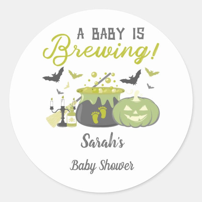 Sticker Rond Un bébé brasse un Baby shower d'Halloween (Devant)