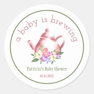 Sticker Rond Un Bébé brasse un Baby shower Floral Tea Party  