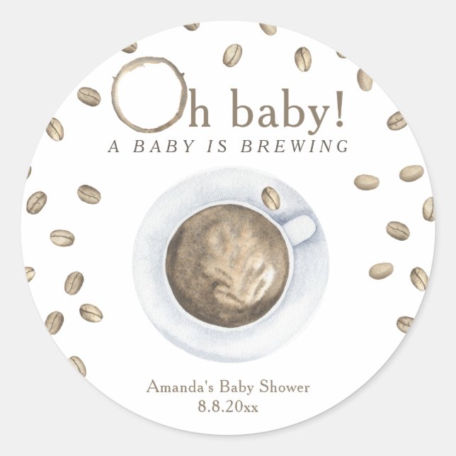 Sticker Rond Un bébé couve Café Baby shower (Devant)
