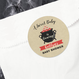 Sticker Rond Un Bébé Doux Brasse Le Baby shower D'Halloween