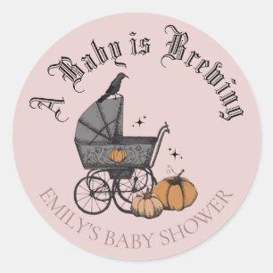Sticker Rond Un bébé est en train de brasser Baby shower automn