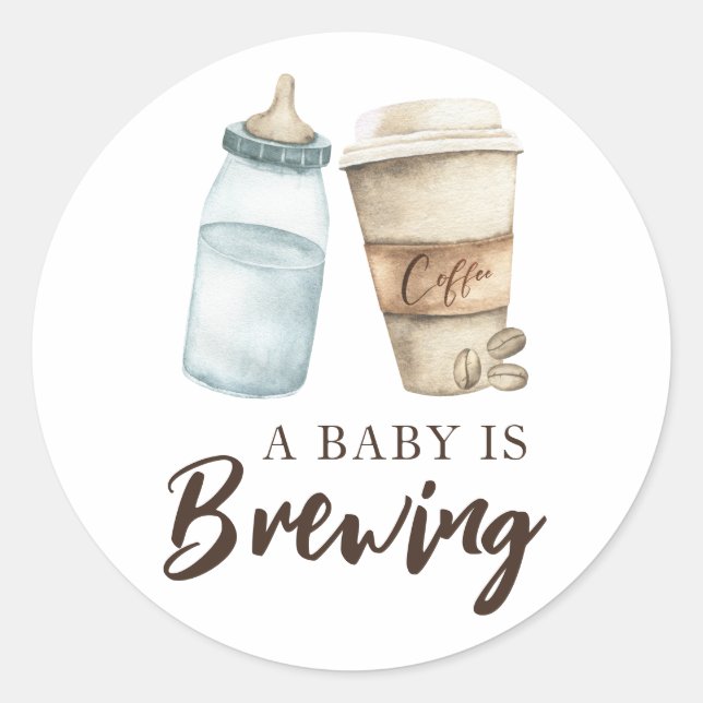 Sticker Rond Un bébé est en train de préparer une bouteille de  (Devant)