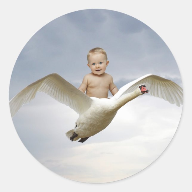 Sticker Rond Un bébé et le ciel du cygne (Devant)