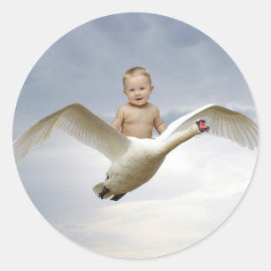 Sticker Rond Un bébé et le ciel du cygne