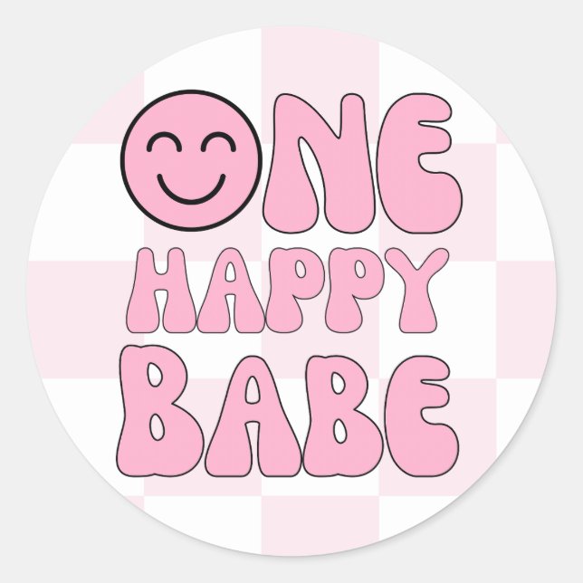 Sticker Rond Un Bébé heureux Happy Visage rose chèque (Devant)
