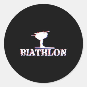 Sticker Rond Un biathlète avec fusil et skis de fond Moti