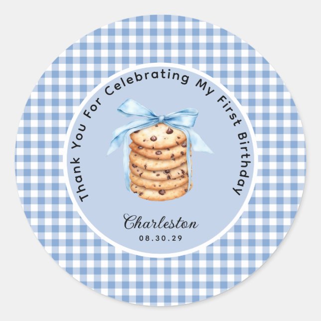 Sticker Rond Un biscuit intelligent Boys premier Merci d'annive (Devant)
