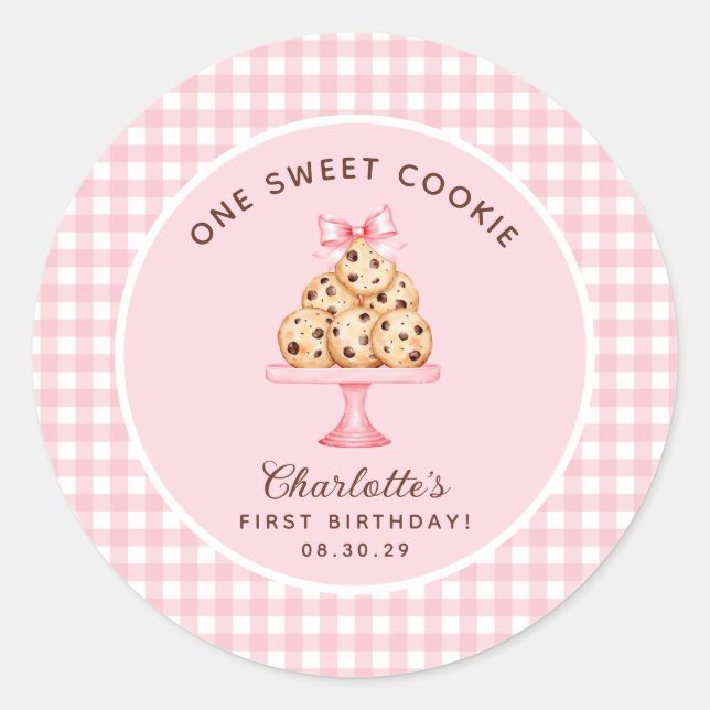 Sticker Rond Un biscuit intelligent Filles premier anniversaire (Devant)