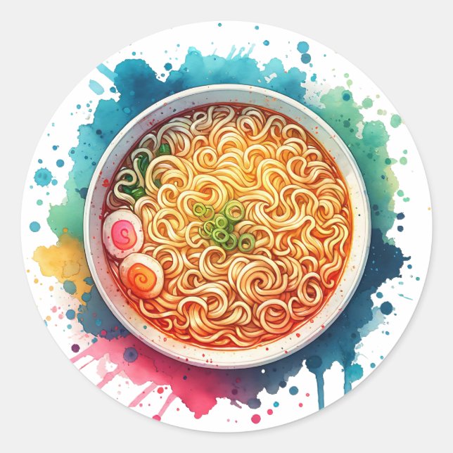 Sticker Rond Un bol de nouilles Ramen (Devant)