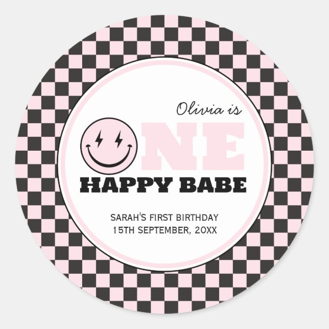 Sticker Rond Un bon bébé filles rose 1er anniversaire (Devant)