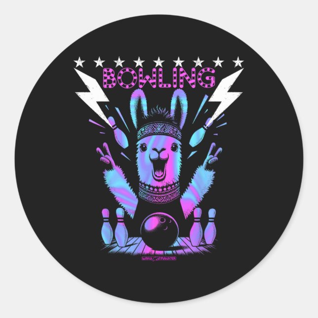 Sticker Rond Un Bowling Cool Llama Avec Frappe De Foudre (Devant)