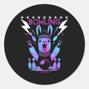 Sticker Rond Un Bowling Cool Llama Avec Frappe De Foudre