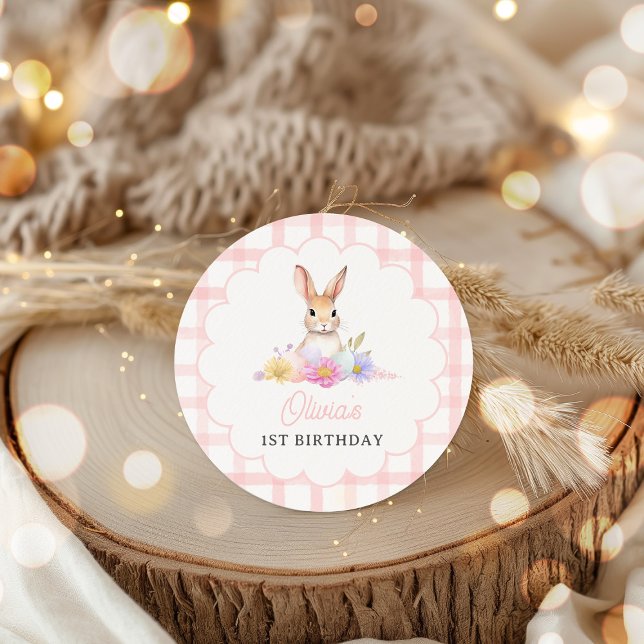 Sticker Rond Un Bunny Pastel Printemps Lapin Rose Anniversaire  (Créateur téléchargé)