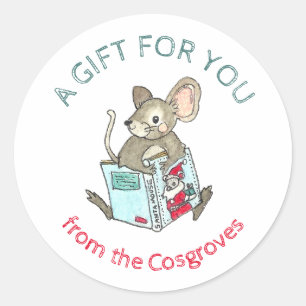 Sticker Rond Un Cadeau Pour Vous Souris avec Livre Cadeau Class