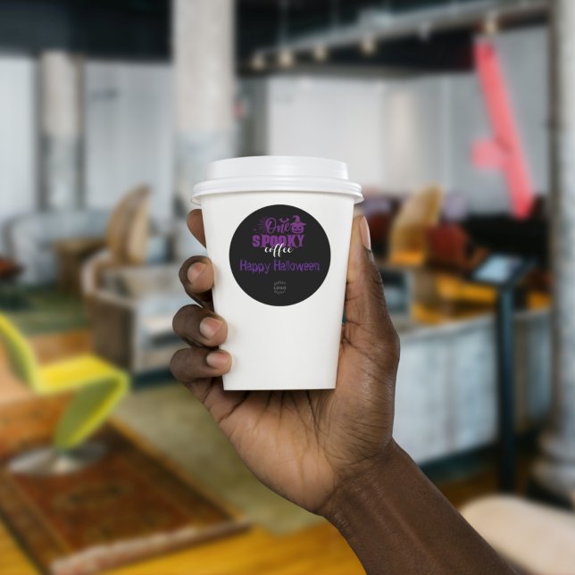 Sticker Rond Un café éffrayant, purple Halloween business Clas (Créateur téléchargé)