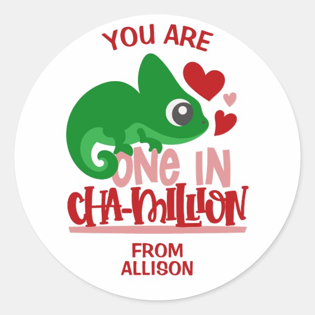Sticker Rond Un Caméléon pour la Saint-Valentin (Devant)