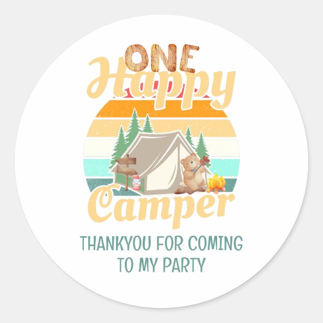 Sticker Rond Un campeur heureux merci  (Devant)