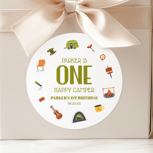 Sticker Rond Un Camping Happy Camper 1er Anniversaire Fête