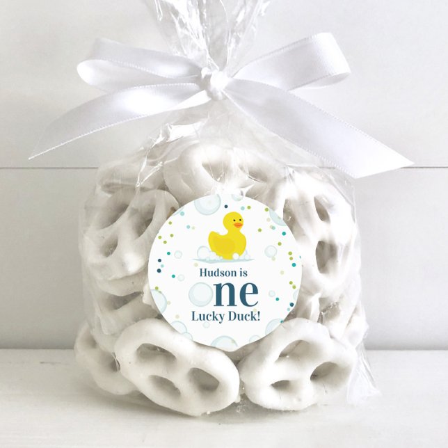 Sticker Rond Un Canard chanceux Première fête d'anniversaire (Créateur téléchargé)