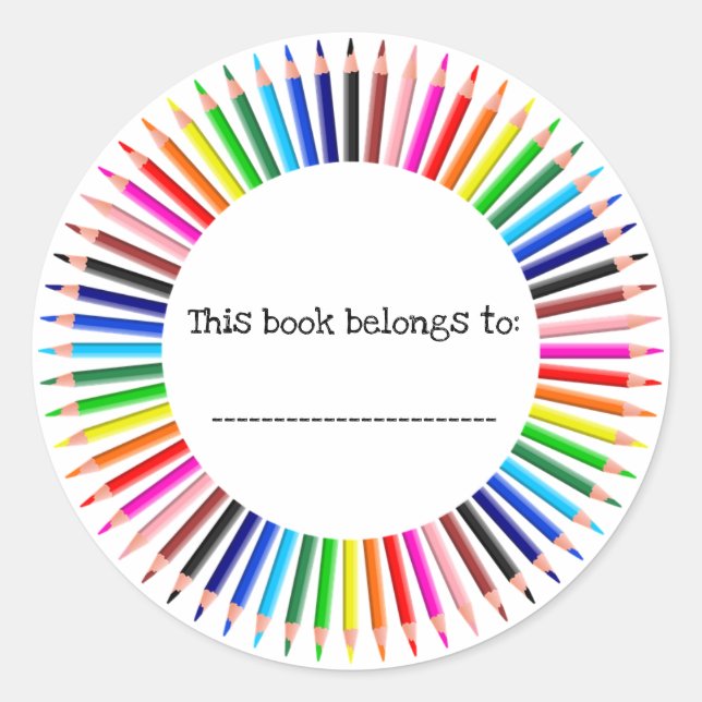 Sticker Rond Un Cercle de Crayons de Couleur (Devant)